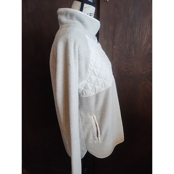 Abercrombie & Fitch Asymmetrical Snap jacket Fleece womens medium gray ivory - Picture 3 of 7